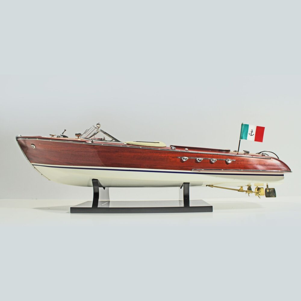 Bateau Riva En Bois - Maquette 89 Cm - Fait Main - Avec Présentoir